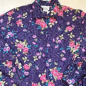 Vintage Deadstock Casey & Max pink floral print purple paisley long sleeve top